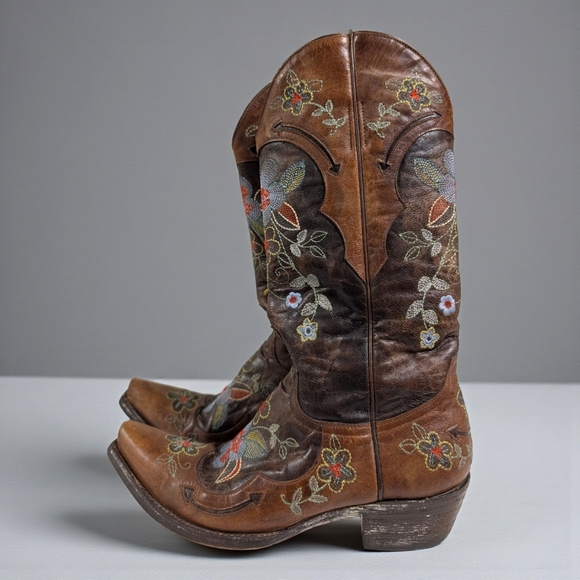Old Gringo Bonnie Floral Embroidered Cowboy Boots Brown Distressed - Picture 3 of 16